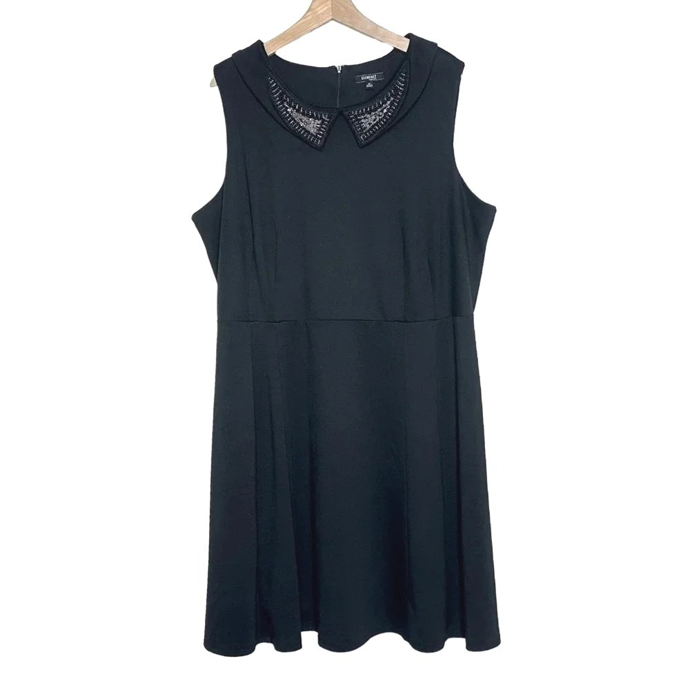 Elementz woman‎ 3X black sleeveless midi dress with beaded collar Whimsigoth